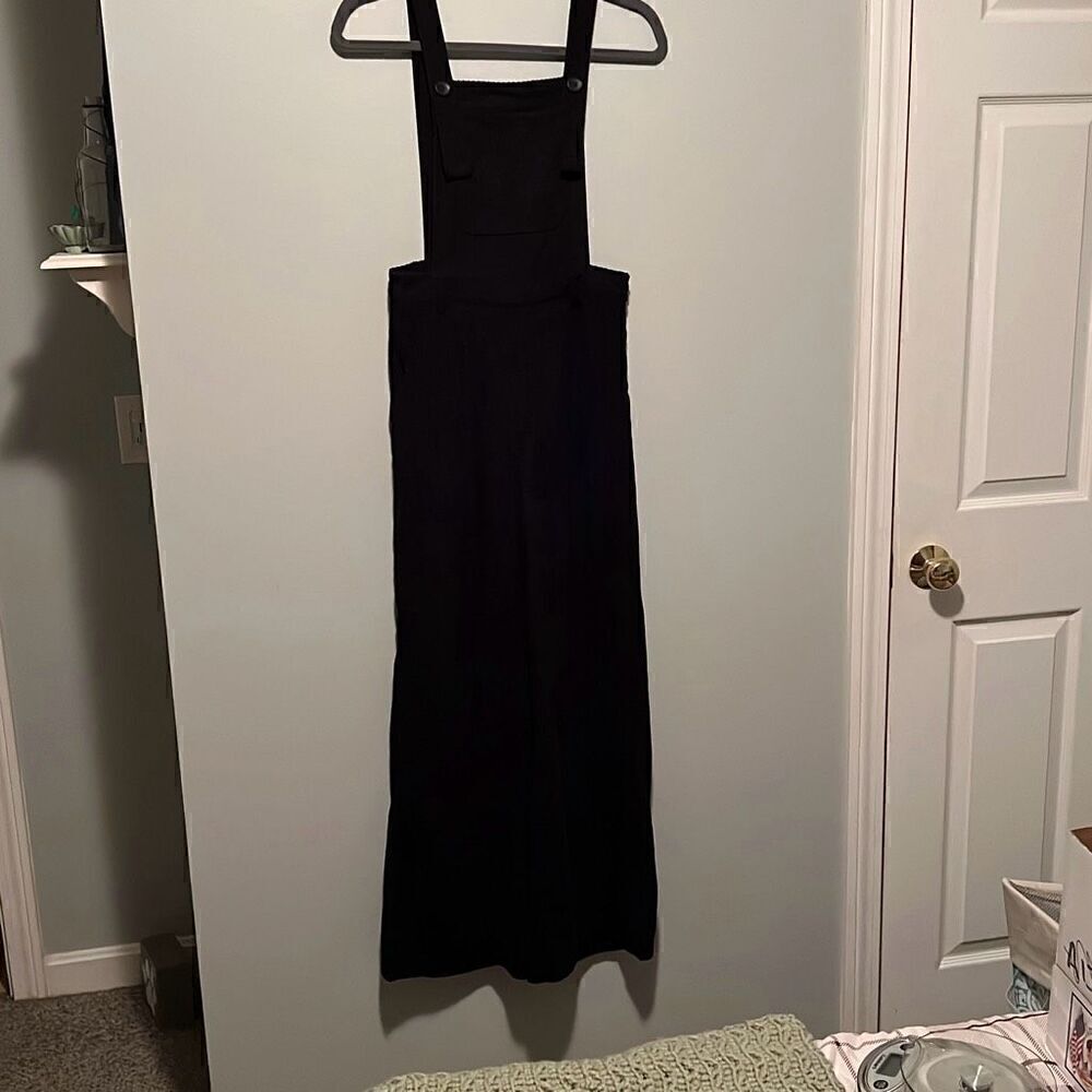 Cider Women's Black Solid Square Neck Sleeveless Corduroy Overalls NWT